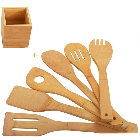 Bamboo Spatula Set with Holder